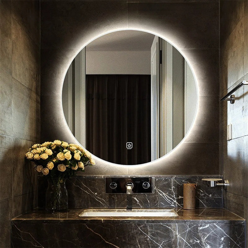 Glass Round Mirror, 220.98cm H x 220.98cm W