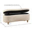 Banc de rangement spacieux à dessus rabattable en tissu texturé et fabrication en bois massif de couleur taupe à côté incurvé