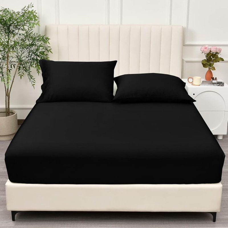 Salissa Microfiber Plain Weave / Muslin Fitted Sheet, Kingsize (5'), Black