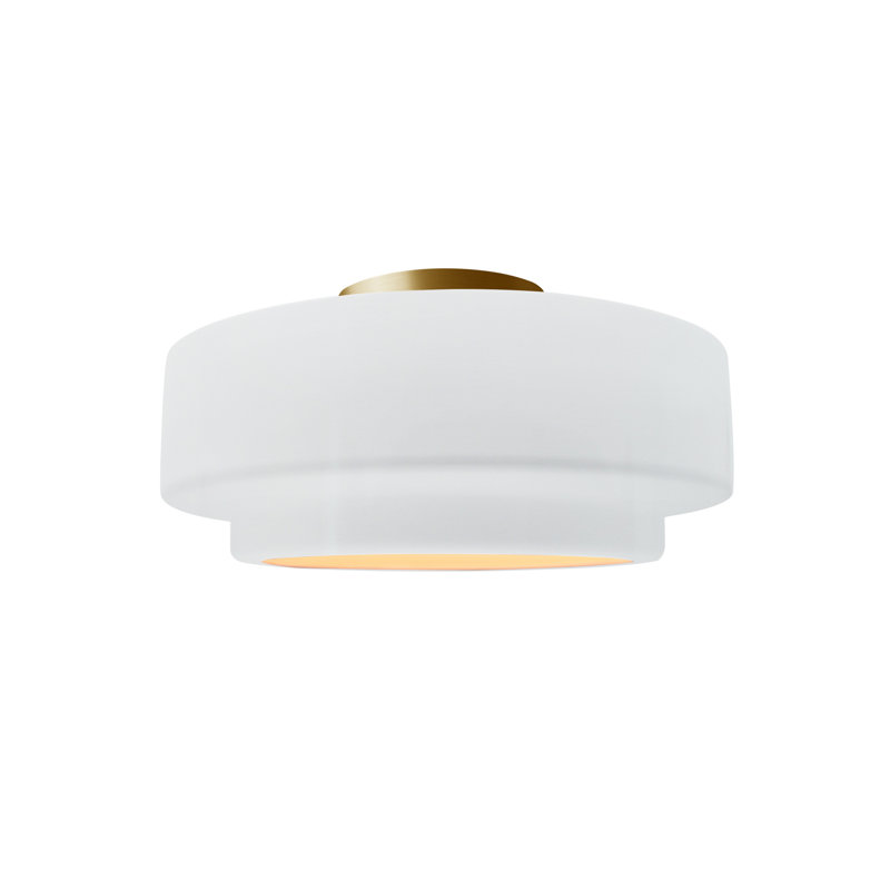 Plafonnier semi-encastré en céramique Dottie, Laiton brossé, Blanc brillant / blanc brillant, H 7 po x l 12 po x P 12 po