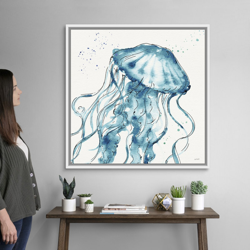 Reproduction d’art sur toile, "Deep Sea X Teal" par Anne Tavoletti, Cadre flottant blanc, H 38 po x l 38 po x P 1,75 po