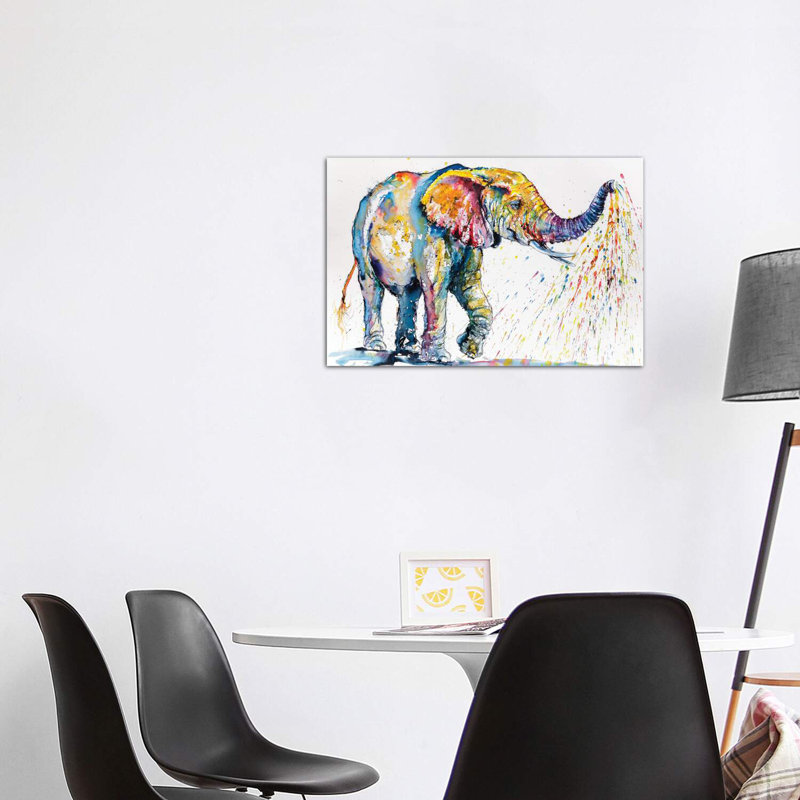Playing Colourful Elephant by Anna Brigitta Kovacs - Wrapped Canvas Painting, 66.04 cm H x 101.6 cm W x 1.91 cm D
