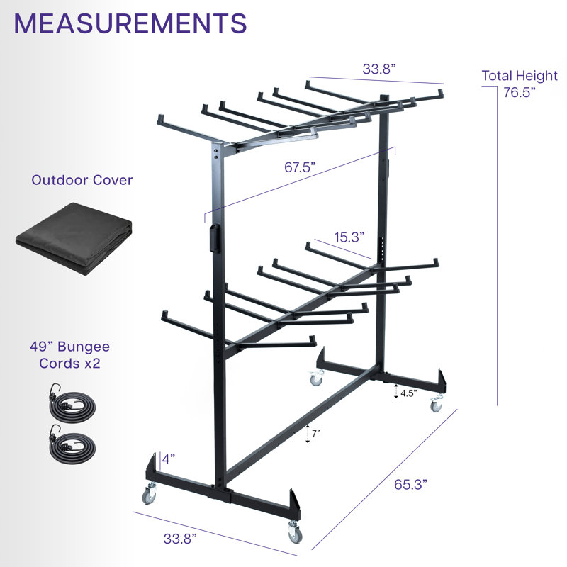 Black Steel Folding Table and Chair Cart with Protective Cover