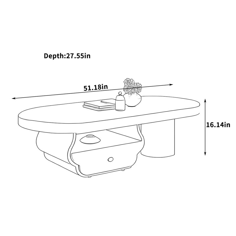 Table basse moderne laquée écologique, Blanc, Noir, H 16,14 po x L 51,18 po x l 27,55 po