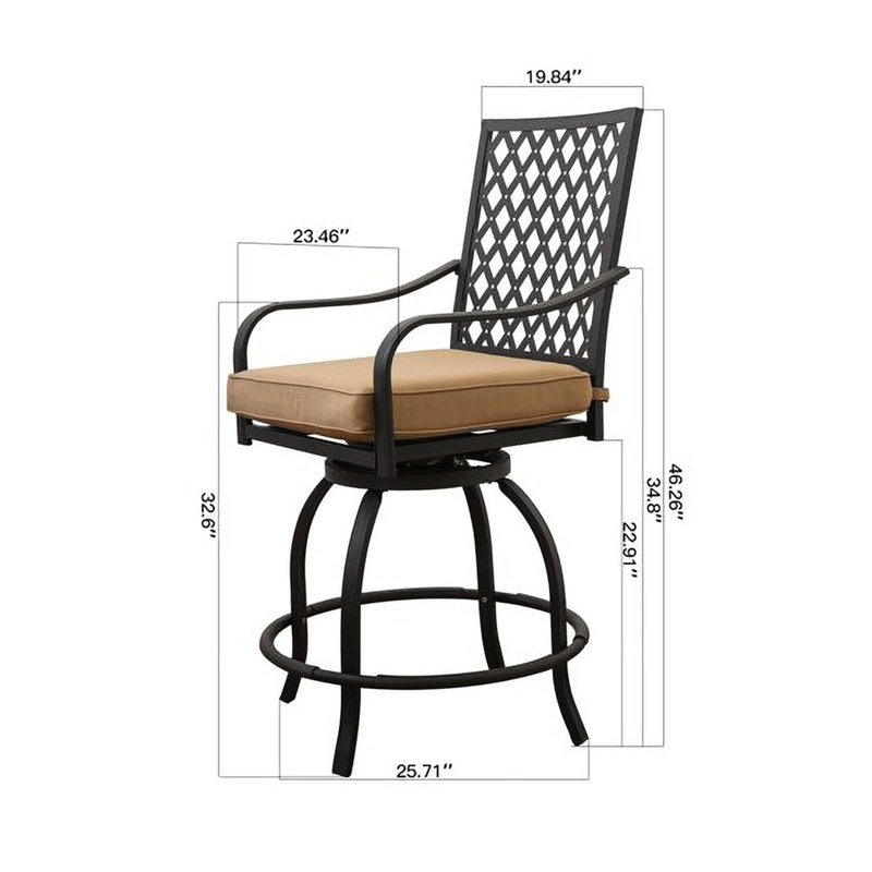 Outdoor Living Pivote les tabourets de bar kaki - 360 degrés de rotation et support de coussin durable pour le balcon de la cour arrière