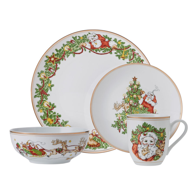 Fitz and Floyd St. Nicholas 16-Piece Dinnerware Set, Service For 4