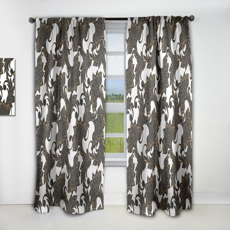 Panneau de rideau occultant rétro rétro avec motif floral moderne indien Batik I, L 52 po x L 120 po
