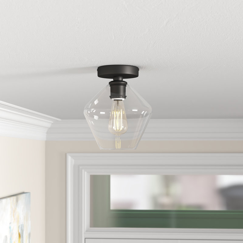 Sullivan Street Glass Flush Mount, Clear, Black, 9.4" H x 7.9" W x 7.9" D