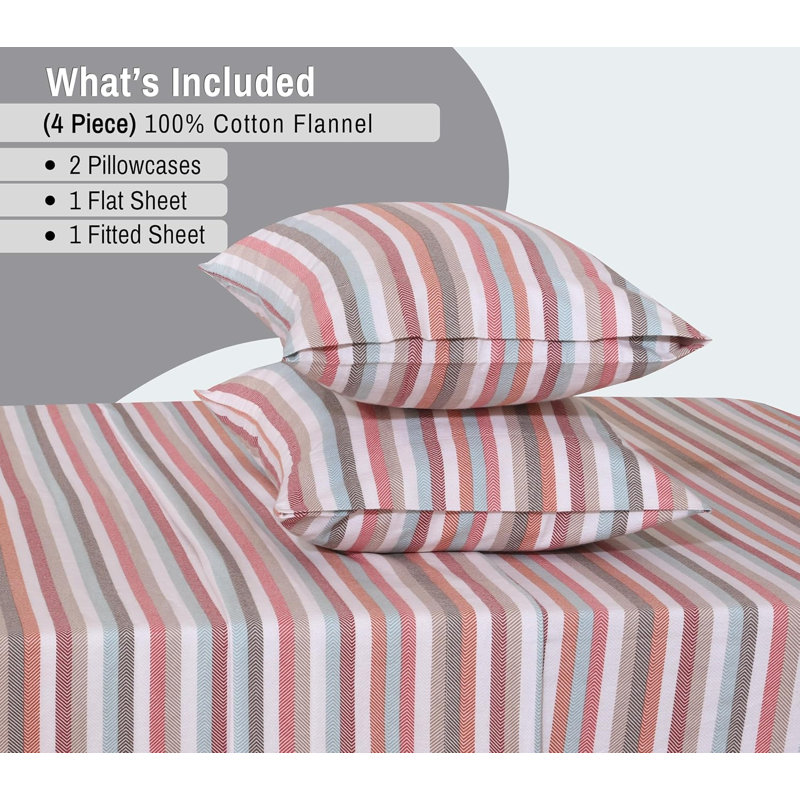- Set of 4, Full/Double Sheet Set with 4 additional pieces, Multi Chevron/Striped