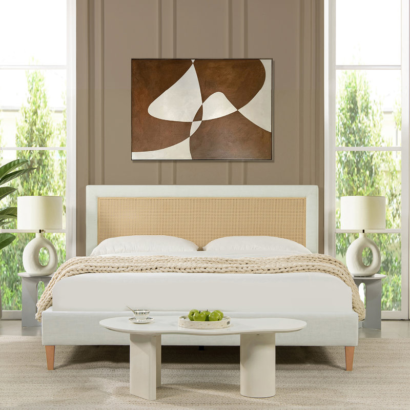 Billingsly Upholstered Cane-Back Bed, King