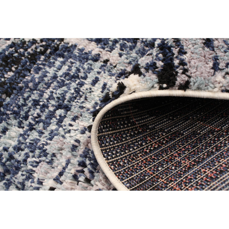 Tapis bleu / ivoire Stigall, Rectangle 6 pi 7 po x 9 pi 6 po