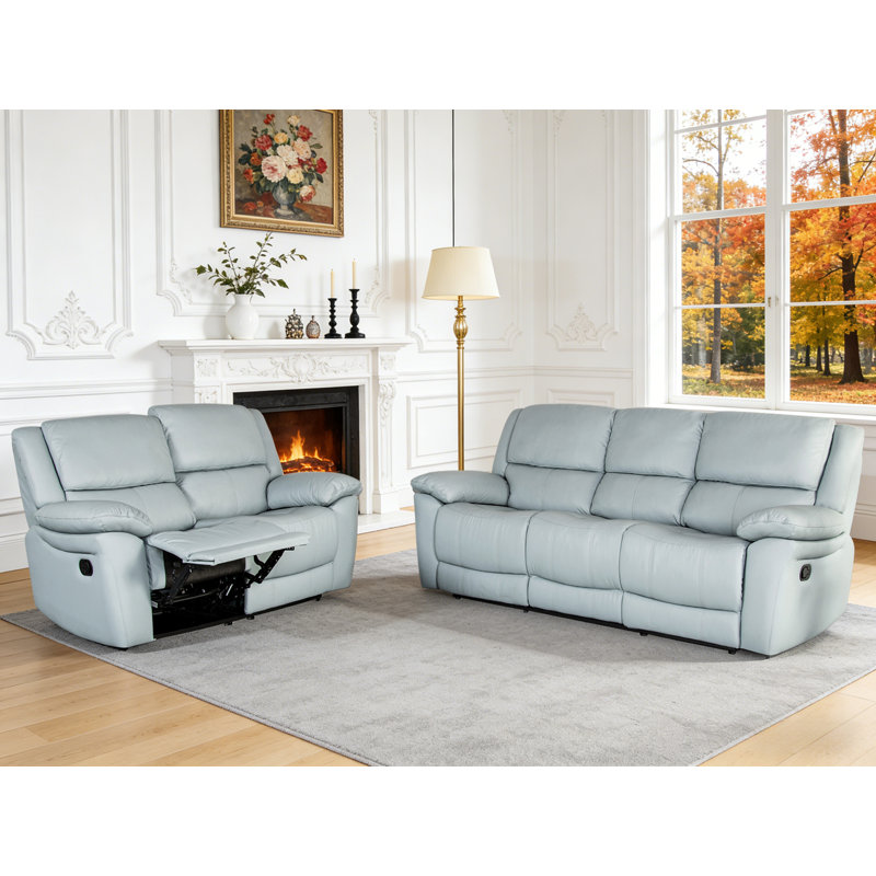 Ensemble de salon inclinable manuel en cuir 2 pièces, conception près du mur, avec siège confortable en mousse et ressorts ensachés