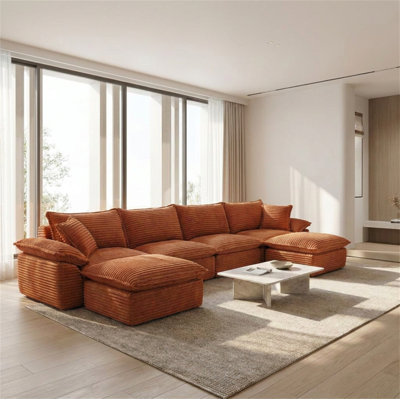 Canapé modulaire surdimensionné en U 144 po avec repose-pieds mobile en velours côtelé 144 po