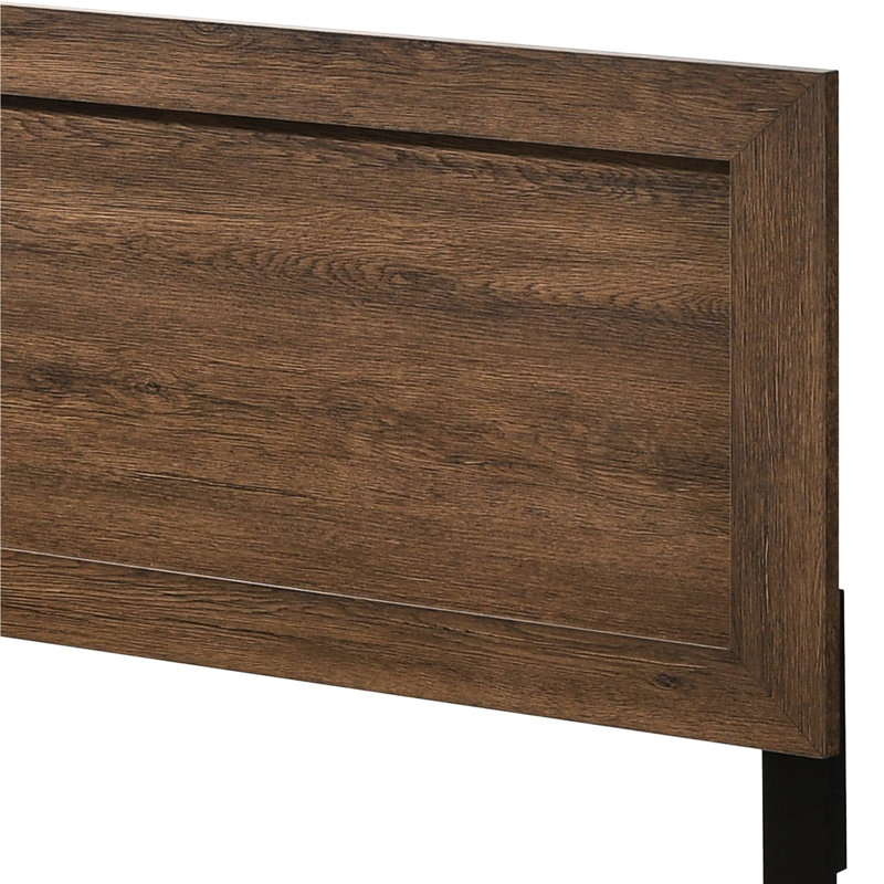Finition en chêne - lit Ek - panneau avec tête de lit rectangulaire et profil bas pour les styles de chambre à coucher modernes - sommier tapissier - 12 lattes élégantes avec moulure surélevée