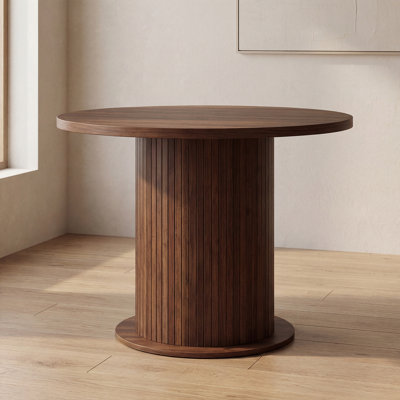 31.5" Round Dining Table For 2, Modern Fluted Circle Table With 2-Layer Storage And Sliding Door, Farmhouse Dinner Table For Kitchen, Living Room