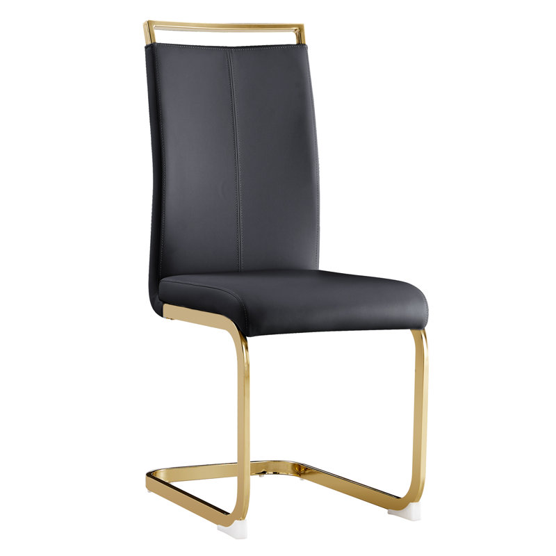 Chaises de salle à manger cantilever modernes Amari en similicuir avec base au fini doré (lot de 2), Noir, 2, Doré