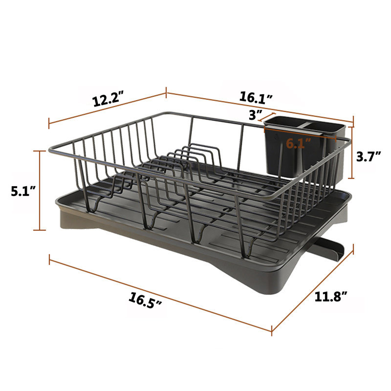 Metal Dish Rack with Plastic Drip Tray, Black
