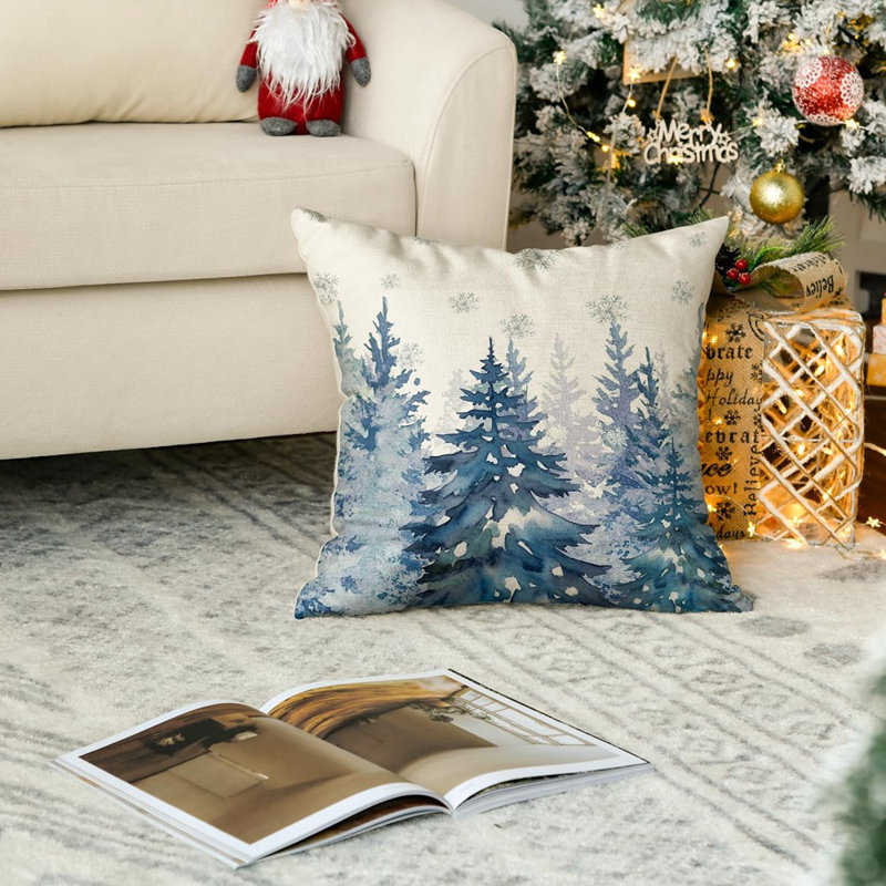 Housse de coussin bleu flocon de neige arbre de Noël, housse de coussin 18 x 18 pouces