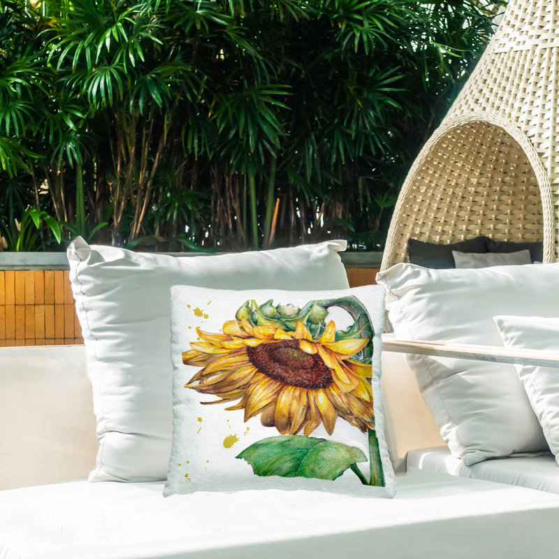 Coussin d'extérieur imprimé Drooper Sunflower Bloom par Studio 731 rep. Levison Designs