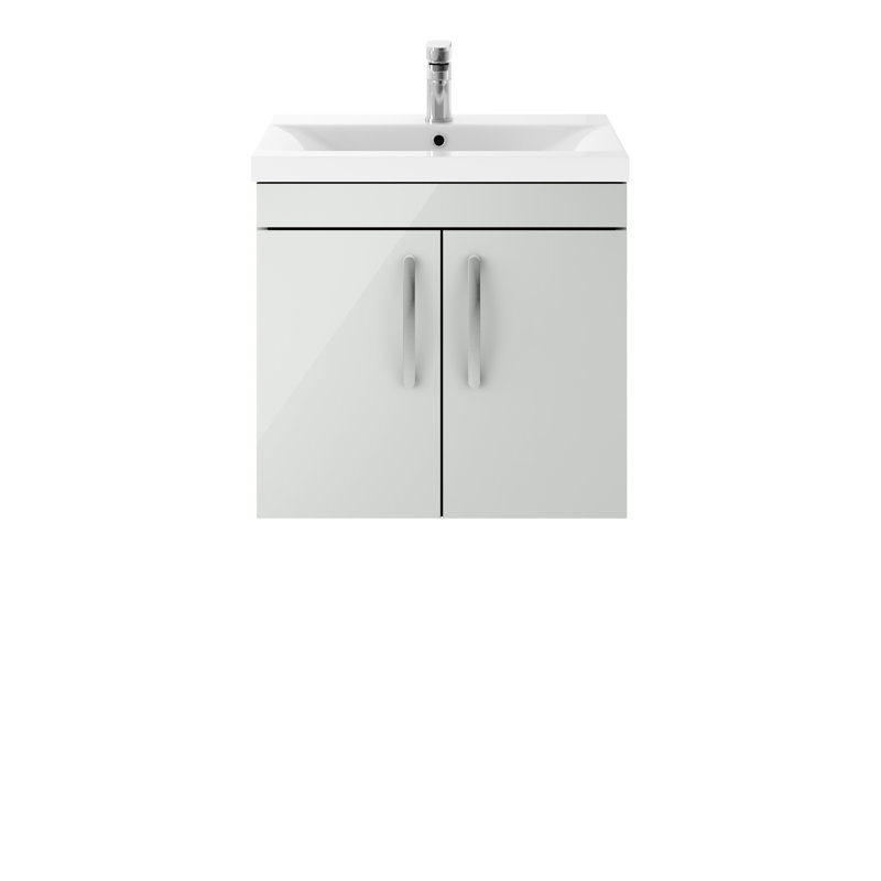 Athena 605mm Single Bathroom Vanity with Integrated Vitreous China Basin, Gloss Gray Mist