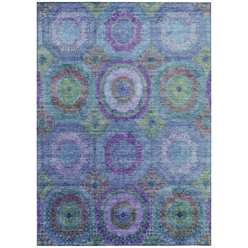 Machine Washable Indoor/Outdoor Xhevrie Blue Rug, Rectangle 2'6" x 3'10"
