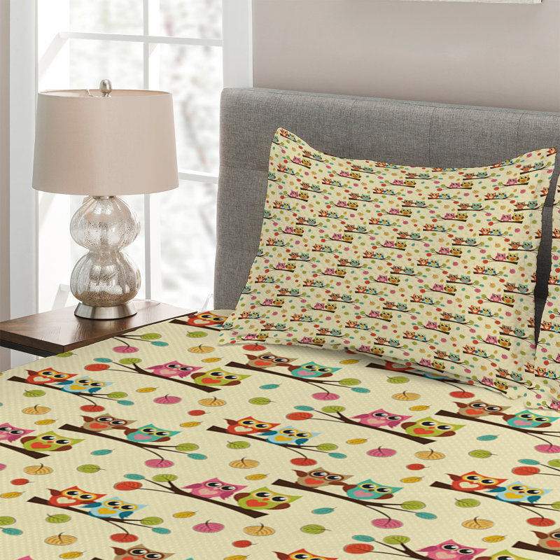 Owl Polyester Coverlet, King Bedspread + 2 Shams