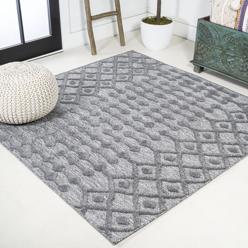 Adalbern Moroccan Diamond Dark Gray Indoor/Outdoor Rug, Square 5'3"