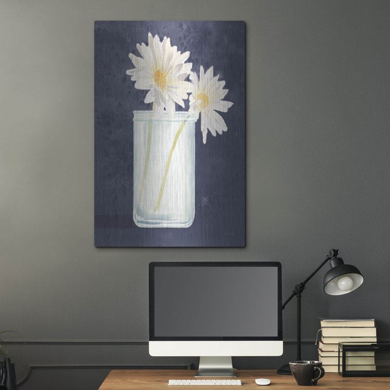 Art mural en métal Winston Porter «Tranquil Blossoms 4 Navy C» par James Wiens, H 36 po x l 24 po