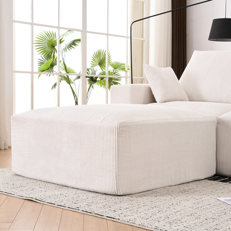 Canapé modulaire désossé en forme de nuage pour salon, canapé gris modulaire en forme de U de 113 po avec méridienne, sans assemblage, rembourré avec compression, mousse complète pour un salon, velours côtelé de luxe 3 places et mobile