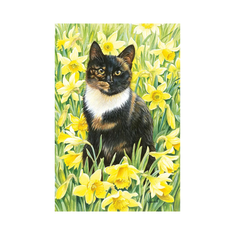 Motley In Wild Daffodils by Ivory Cats - Wrapped Canvas Print, 20.32 cm H x 30.48 cm W