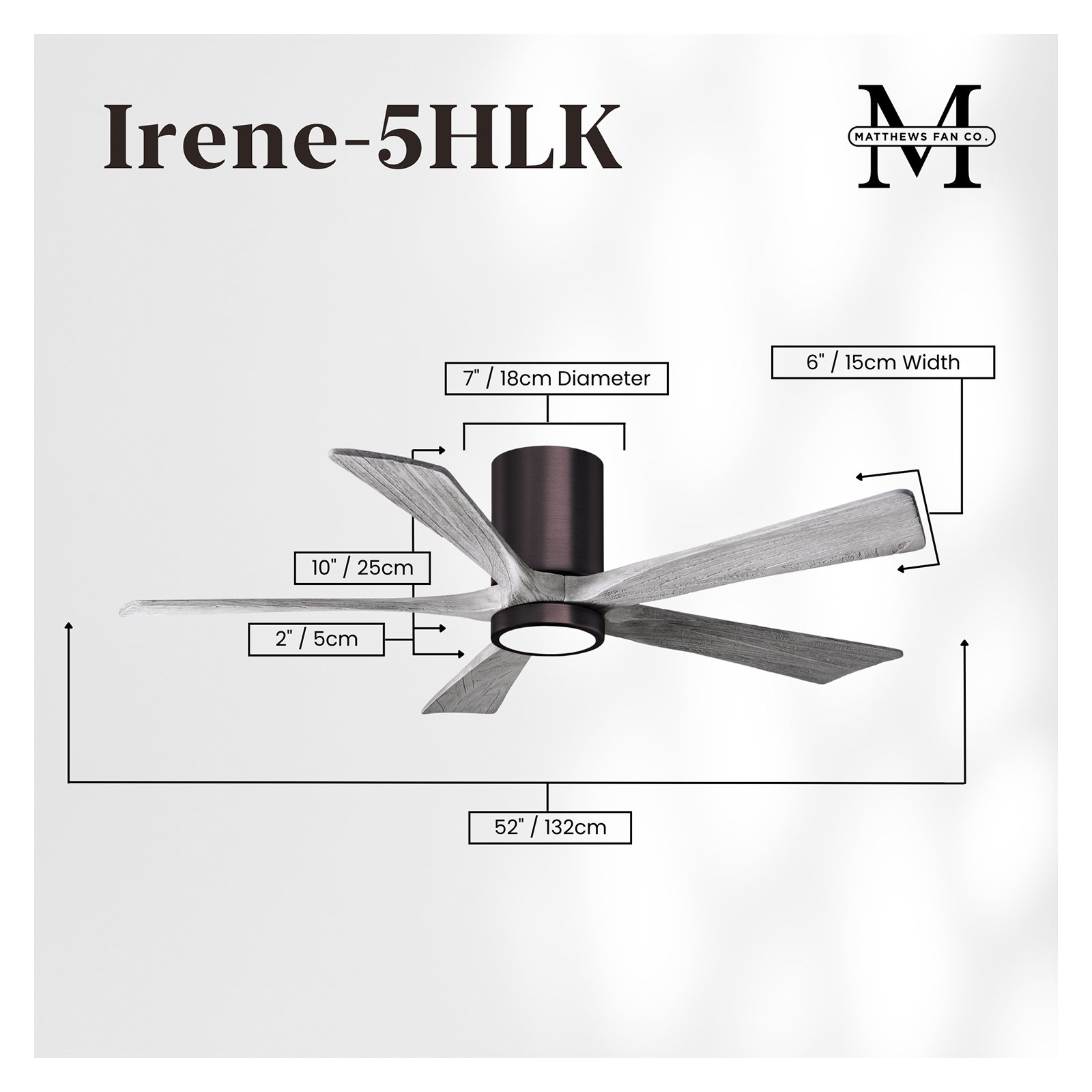Irene 5 - Blade LED Ceiling Fan with Light Kit Included, Barn Wood Tone, Brushed Bronze, 52"