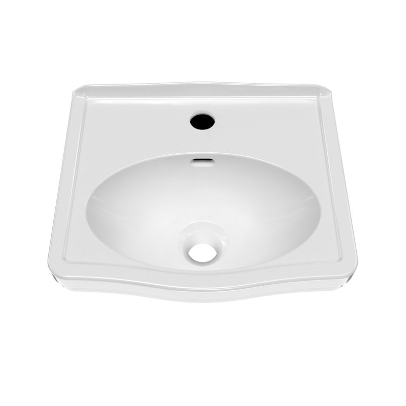 Lavabo de salle de bain mural rectangulaire de 15 po de la collection Whitehaus avec cuve ovale intégrée, dosseret bas, perçage de robinet simple et trop-plein