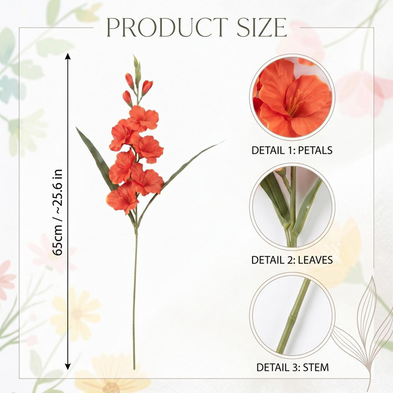 Glaïeul, fleurs artificielles, 5 PCS, 25,6 po, glaïeul, fleurs, fleurs en soie à longues tiges pour la maison, décoration de bureau de mariage