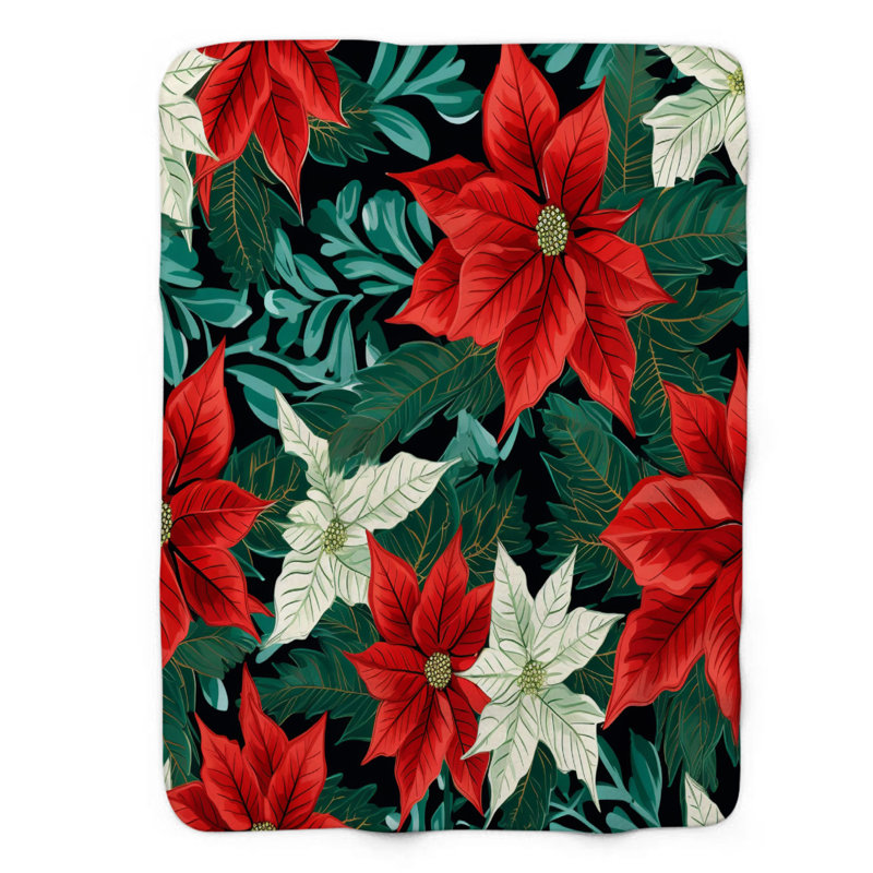 Fleurs de Noël - couverture sherpa de qualité supérieure 1 pièce, L 50 po x L 60 po