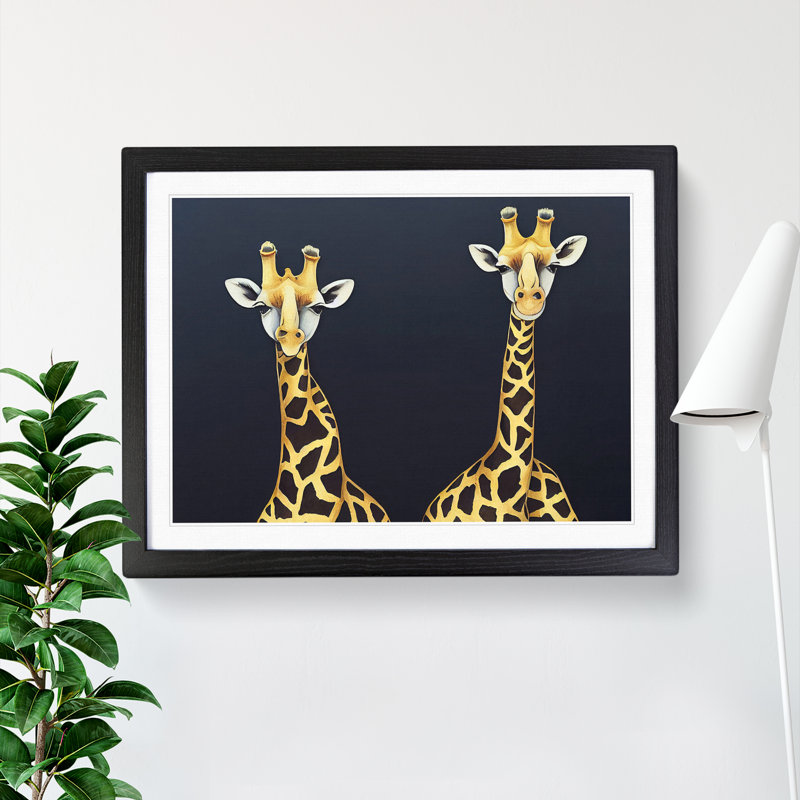 XH1022-9284X Two Giraffes Vol.1 - Single Picture Frame Print, Black Framed, 25cm H x 34cm W x 2cm D