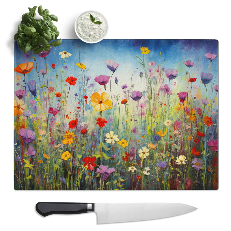 Wildflowers Action No.2  Glass Chopping Board