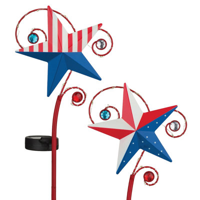 Ensemble de deux piquets de jardin solaire 24 pouces en métal et verre avec panneau solaire mosaïque - Teardrop