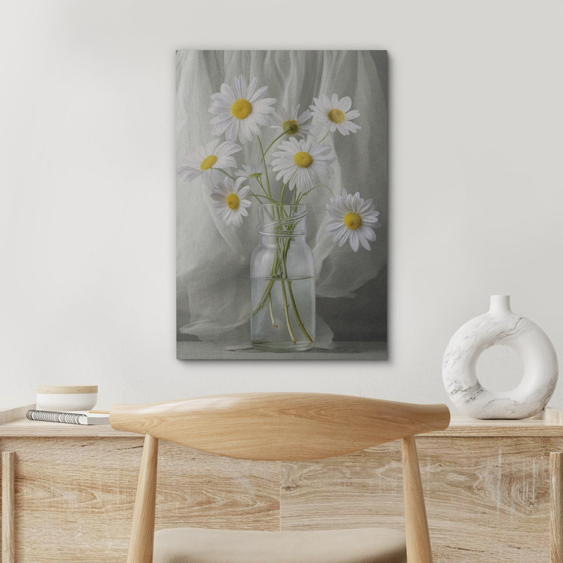 Flower Blossom «Clear White Daisy Flowers Serene Illustration» sur, Toile tendue, H 48 po x l 32 po