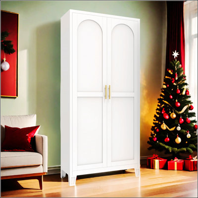 Armoire de rangement en métal durable avec 2 portes galbées et des tablettes réglables pour une organisation polyvalente, idéale pour la chambre à coucher, le salon et la cuisine