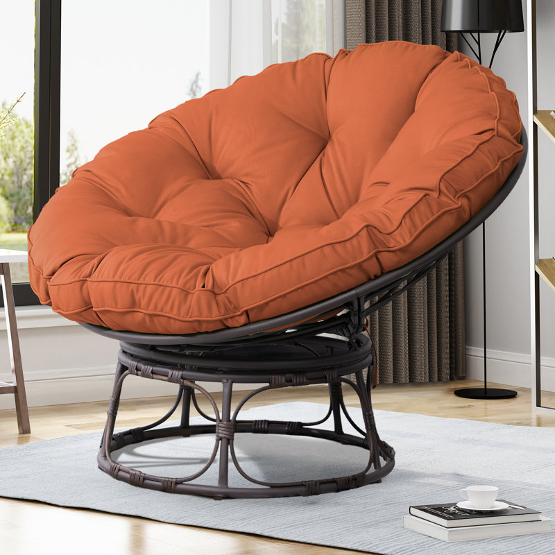 Upholstered Papasan Chair, Orange Polyester Blend