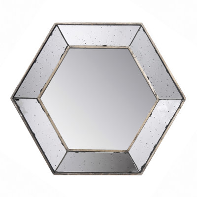 Miroir mural hexagonal avec finition argentée traditionnelle, miroir décoratif pour le salon, l'entrée, la chambre à coucher