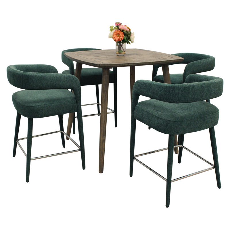 Cole 5 Piece Counter Set With Gathering Table And 4 Galway Counter Chairs, Green