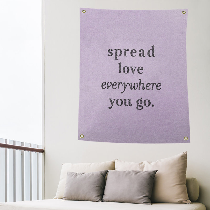 Tapisserie de polyester à l’quoted love quot, H 36 po x l 26 po, Mauve / Noir