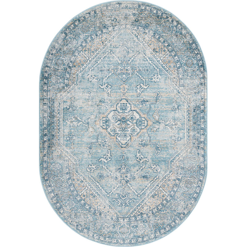Tapis traditionnel Orea bleu-brun clair, Ovale 4 pi x 5 pi 11 po