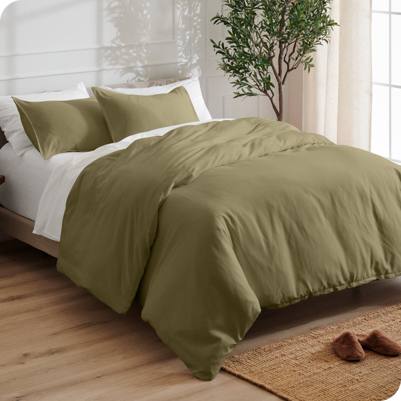Ensemble de housse de couette en microfibre moderne et contemporain, Housse de couette pour grand lit et 2 taies décor, Olive