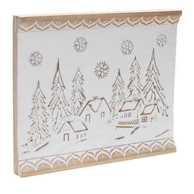 Art mural en bois sculpté 19 po L Winter Village