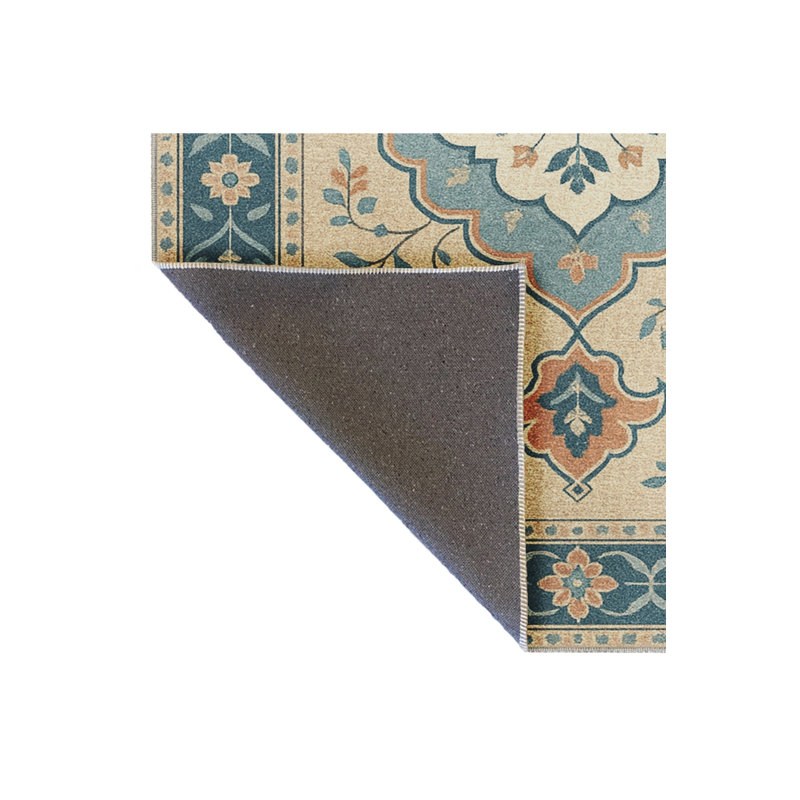 Tapis bleu tissé à envers lavable traditionnel Mosso, 3'3" x 4'11"