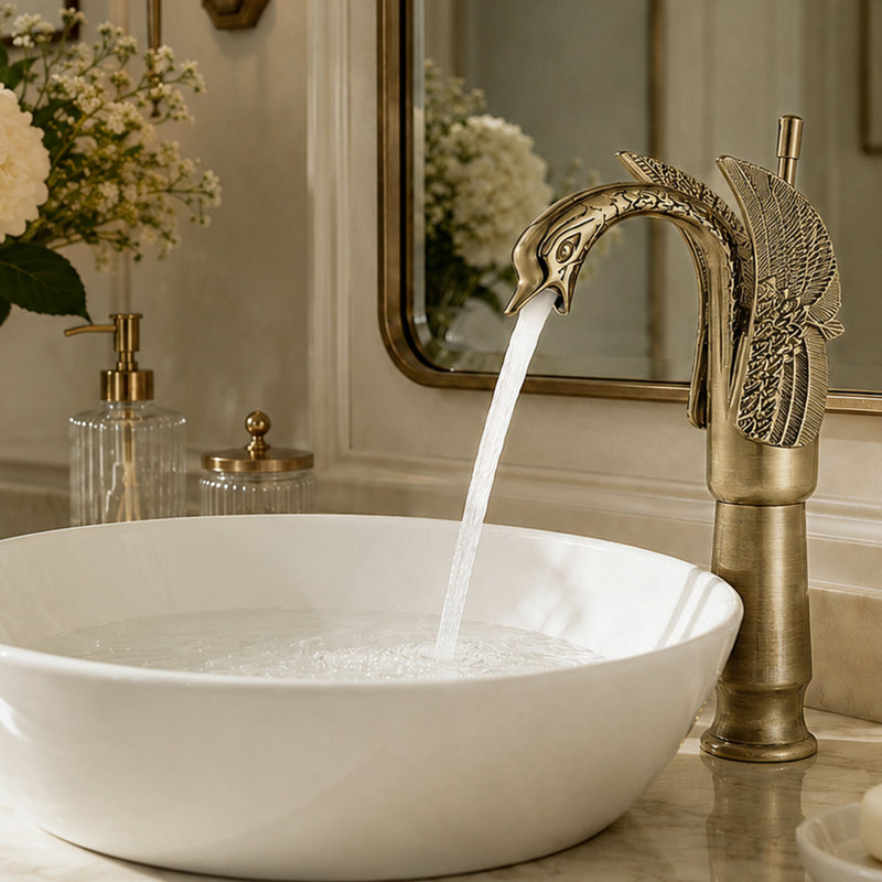 Swan Single Hole Single-Handle Bathroom Vessel Sink Faucet, Antique Brass