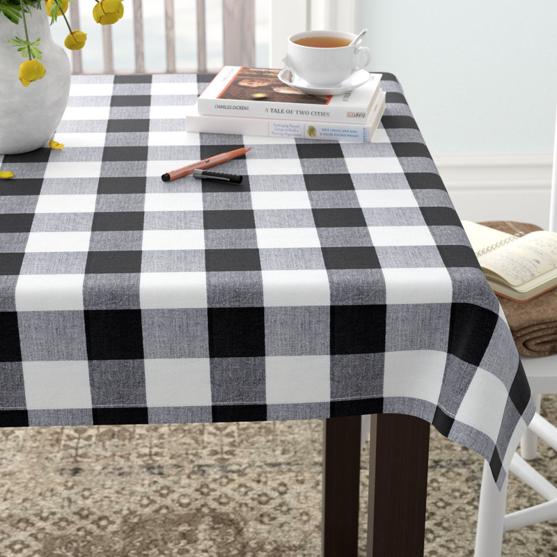 Wolsingham Gingham 100% Cotton Square Tablecloth, Black, 120" L x 60" W