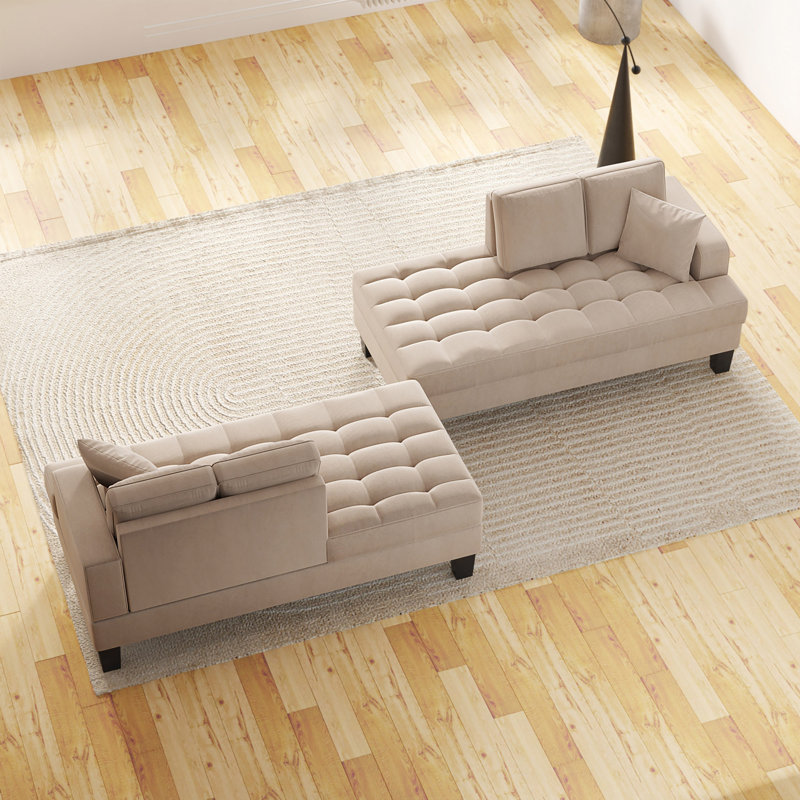 Ensemble de chaise longue 2 pièces en tissu texturé capitonné profond